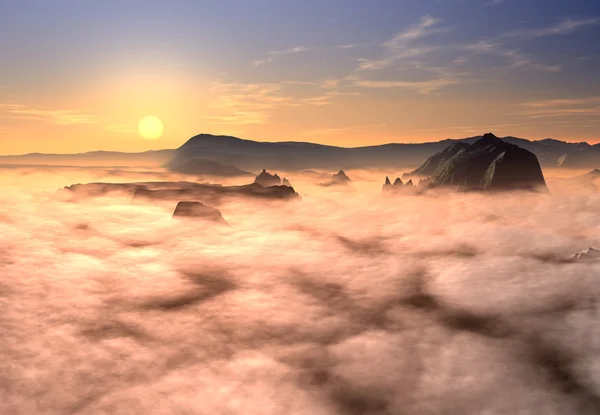 Paesaggio fantasy con nuvole e montagne — Foto Stock