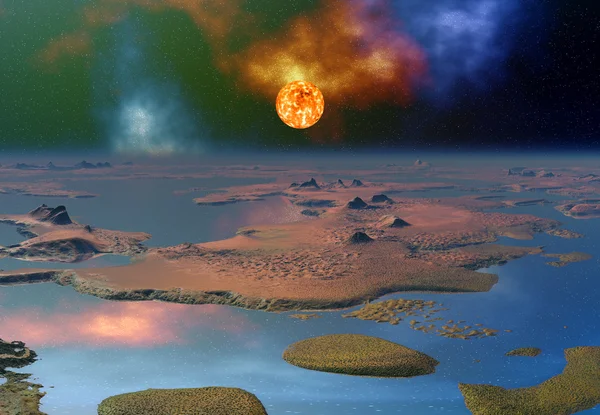 Planeta alienígena com um sol — Fotografia de Stock