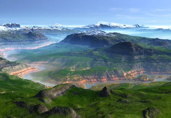 Paesaggio fantasy con montagne — Foto Stock