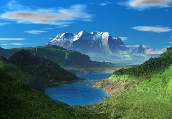 산 과 호수가 있는 환상의 풍경 — 스톡 사진