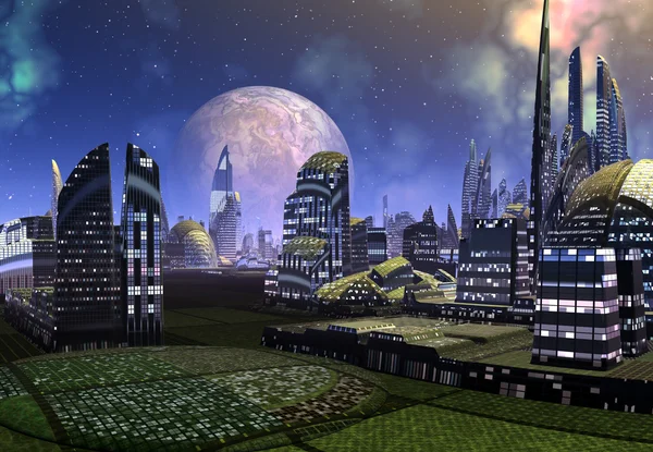 Modern Alien City Skyline — Stock Photo, Image