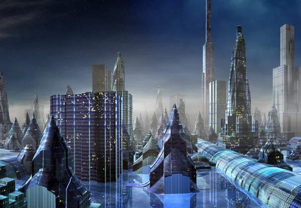 Modern Alien City Skyline — Stock Photo, Image