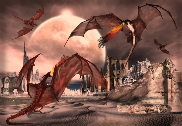 Fantasy Scene With Dragons - Computer Artwork