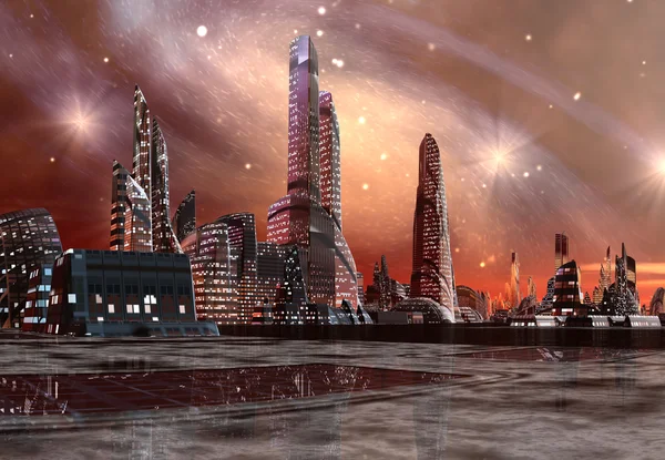 未来派的外星城市-计算机图稿 — 图库照片