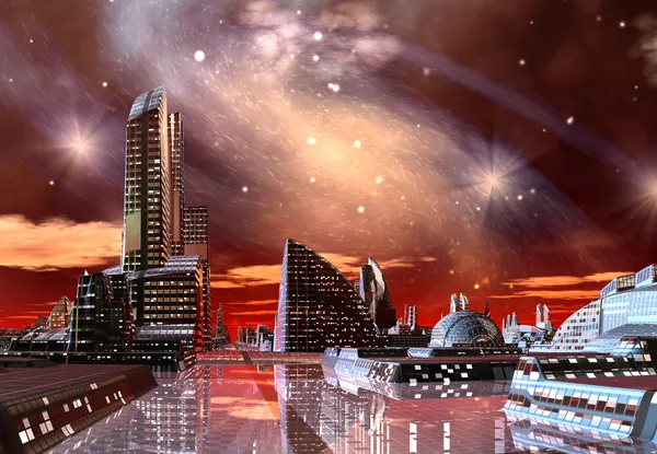 भविष्यवादी विदेशी शहर - कंप्यूटर कलाकृति — स्टॉक फ़ोटो, इमेज
