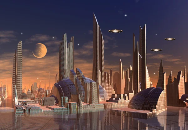 Futuristische buitenaardse stad - computer illustraties — Stockfoto