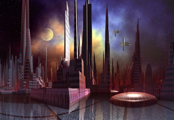 Futuristic Alien City - Computer Artwork — Stock Photo, Image