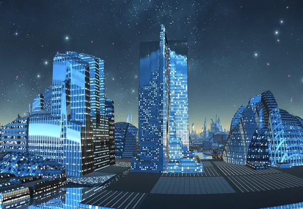 Futuristik yabancı şehir - bilgisayar resmi — Stok fotoğraf