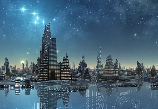 Futuristic Alien City - Computer Artwork Stok Foto Bebas Royalti