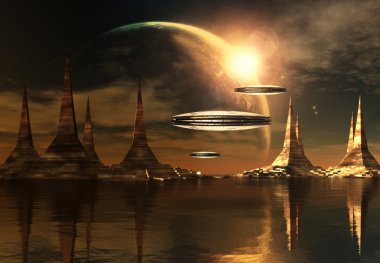 Alien Planet With Spaceships clipart