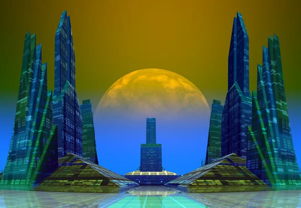 Futuristische außerirdische Stadt - Computergrafik — Stockfoto