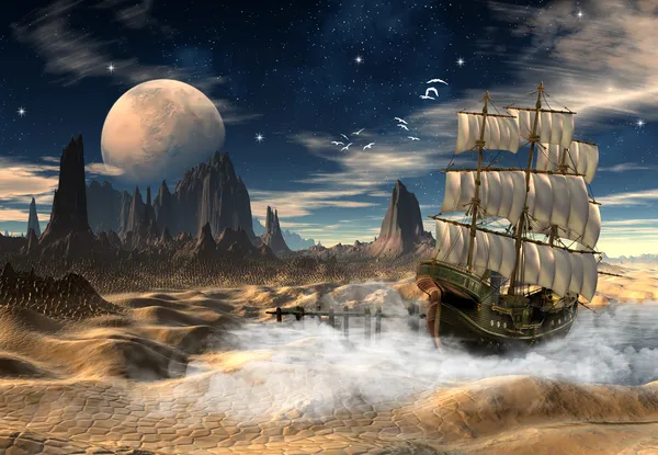 Fantasy Scene of a Ship in a Desert — Stock Photo, Image