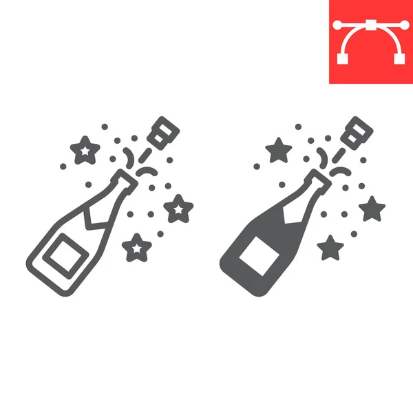 Ligne pop champagne et icône glyphe — Image vectorielle