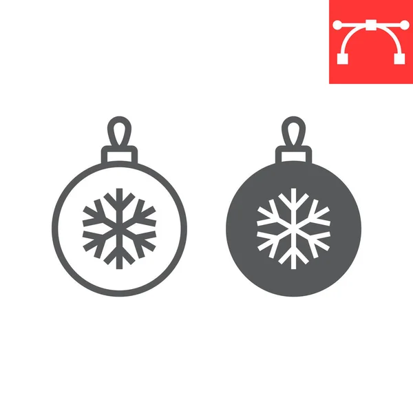 Linea di palla dell'albero di Natale e icona del glifo — Vettoriale Stock