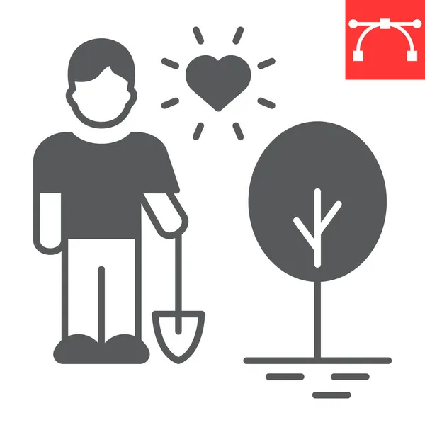 Man planting tree glyph icon — Stock Vector