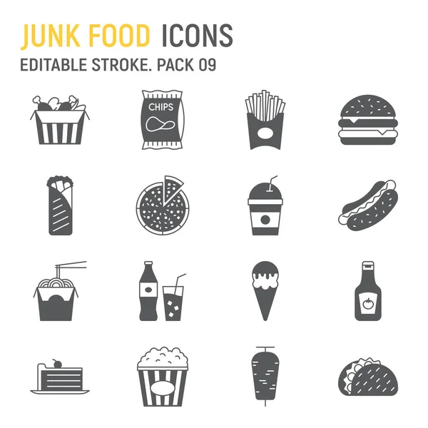 Junk food glyph icon set — 스톡 벡터