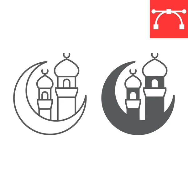 Linha Ramadan Kareem e ícone de glifo —  Vetores de Stock
