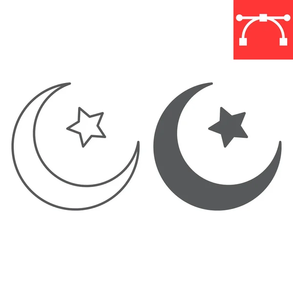 Estrella y media luna línea y glifo icono — Archivo Imágenes Vectoriales