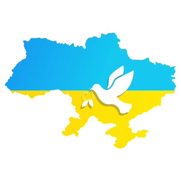 Голубь на карте на векторной иллюстрации флага Украины. — стоковый вектор