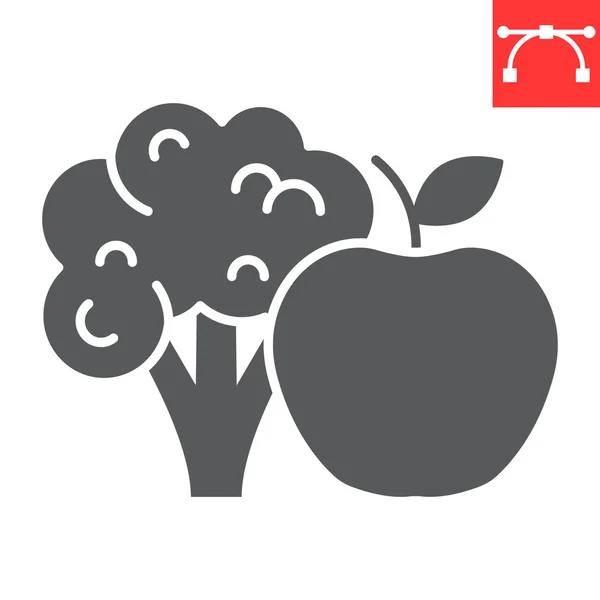 Broccol and apple glyph icon — Stockvektor