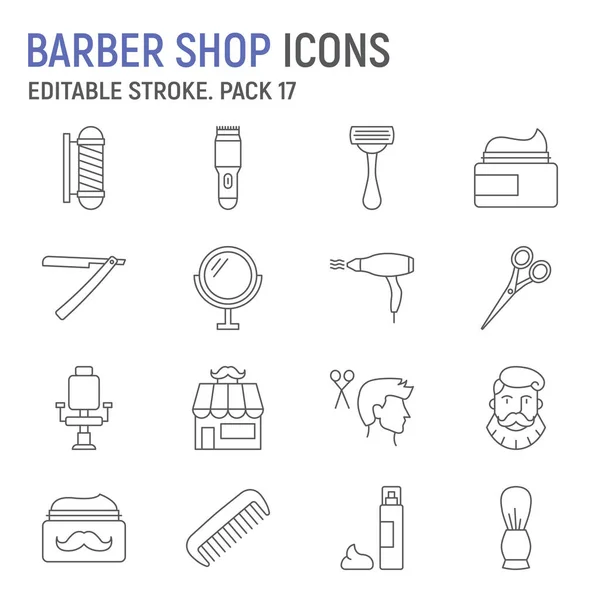 Conjunto Ícones Linha Barbearia Coleção Barbearia Gráficos Vetoriais Ilustrações Logotipo — Vetor de Stock