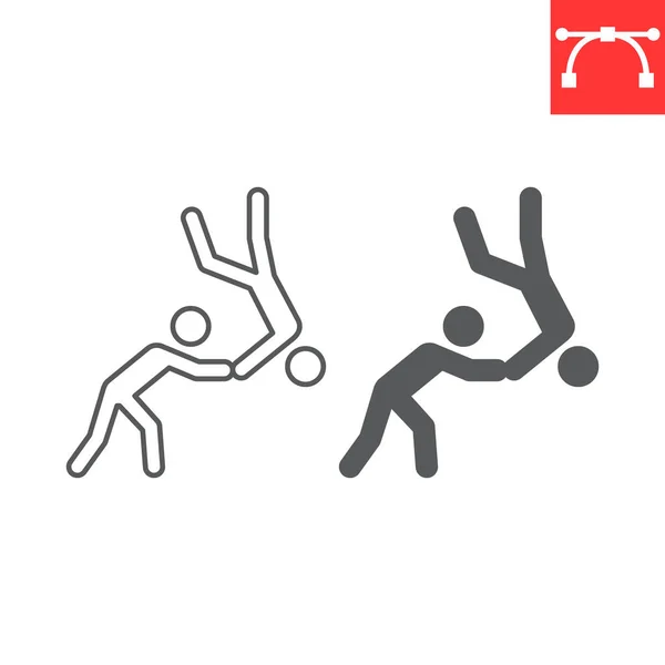 Judo Sport Linie Und Glyphen Symbol Sport Und Ringen Judo — Stockvektor