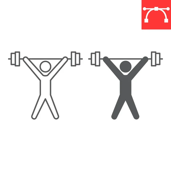 Weightlifting Sport Line Glyph Icon Sport Bodybuilder Weightlifter Vector Icon — Stock Vector