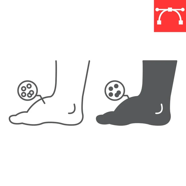 Leg Edema Line Glyph Icon Diabetic Foot Leg Swelling Vector — Stock Vector
