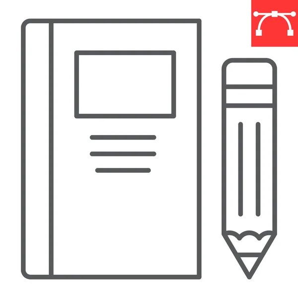 Notebook Pencil Line Icon School Education Book Pencil Vector Icon — ストックベクタ