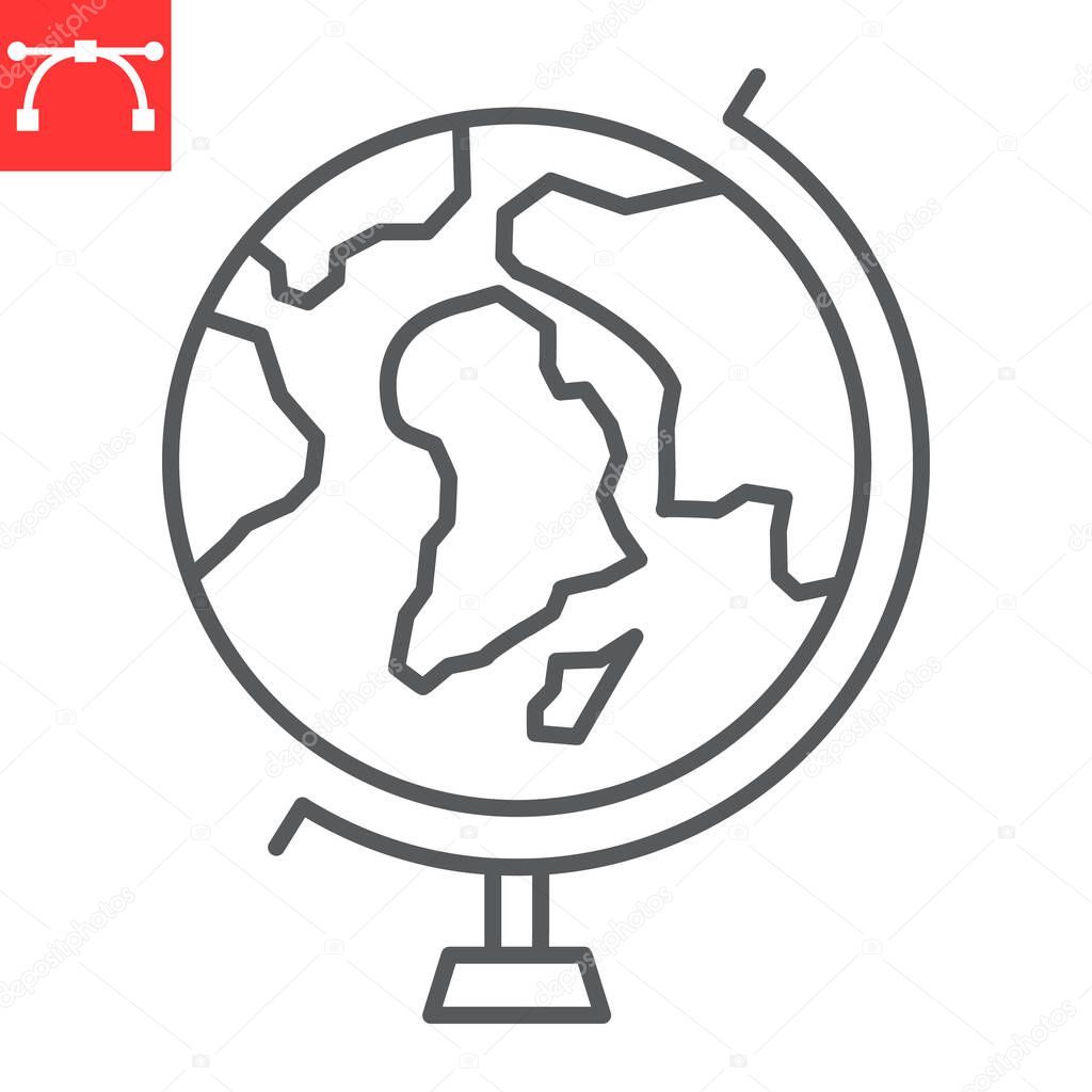 Globe stand line icon, school and education, globe vector icon, vector graphics, editable stroke outline sign, eps 10.