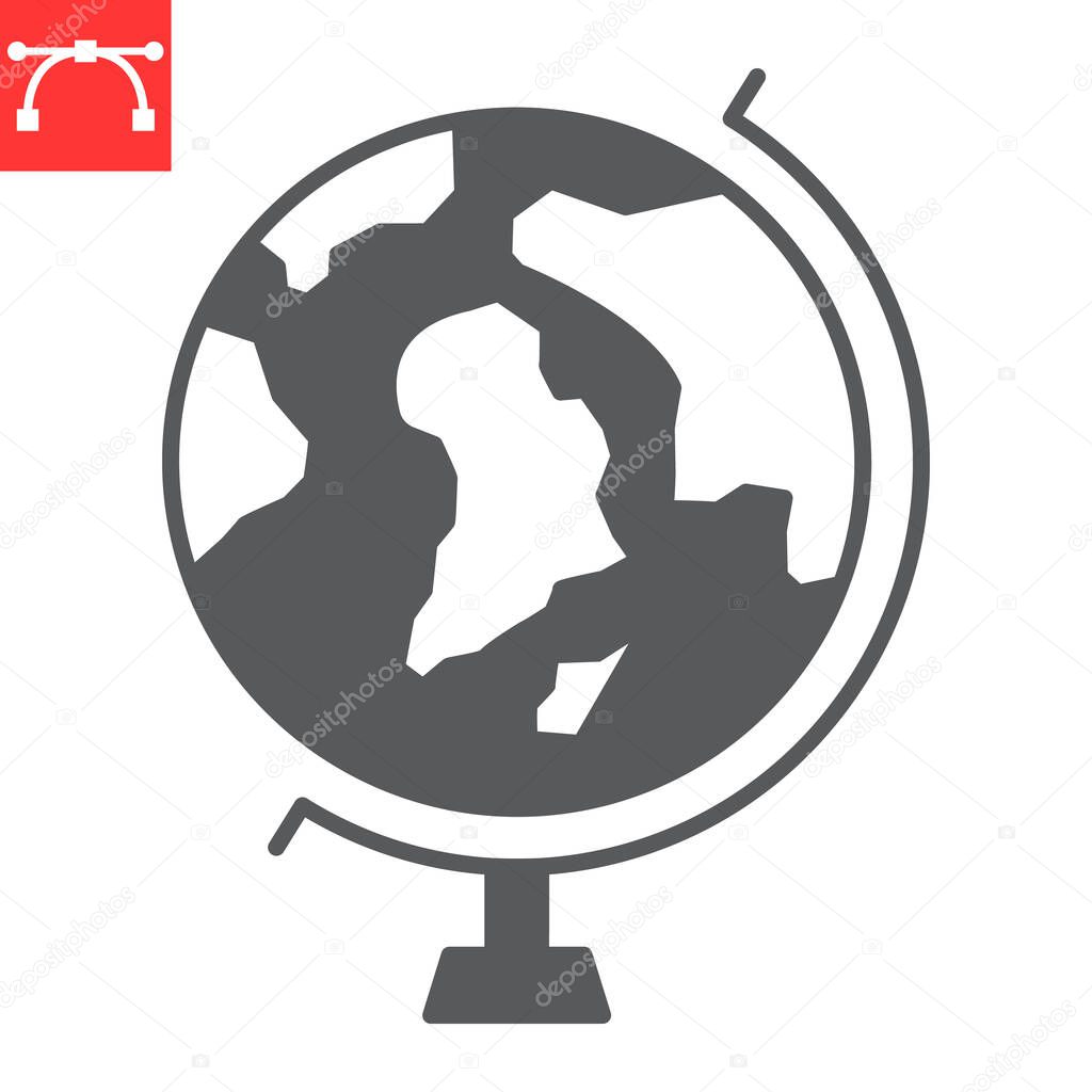 Globe stand glyph icon, school and education, globe vector icon, vector graphics, editable stroke solid sign, eps 10.