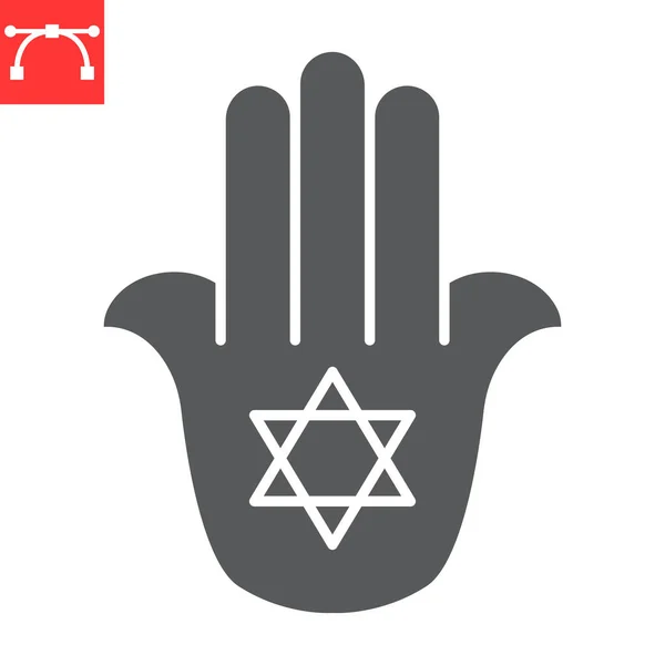 Jewish Hamsa Glyph Icon Hanukkah Talisman Hamesh Hand Vector Icon — Stock vektor