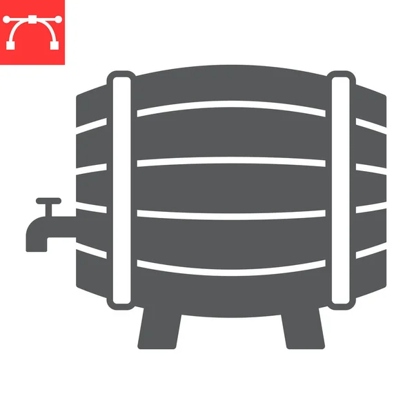Beer Barrel Glyph Icon Drink Oktoberfest Wooden Beer Barrel Vector — стоковый вектор