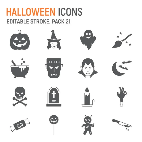 Halloween Glyph Icon Set Spooky Collection Vector Graphics Logo Illustrations — Vector de stock