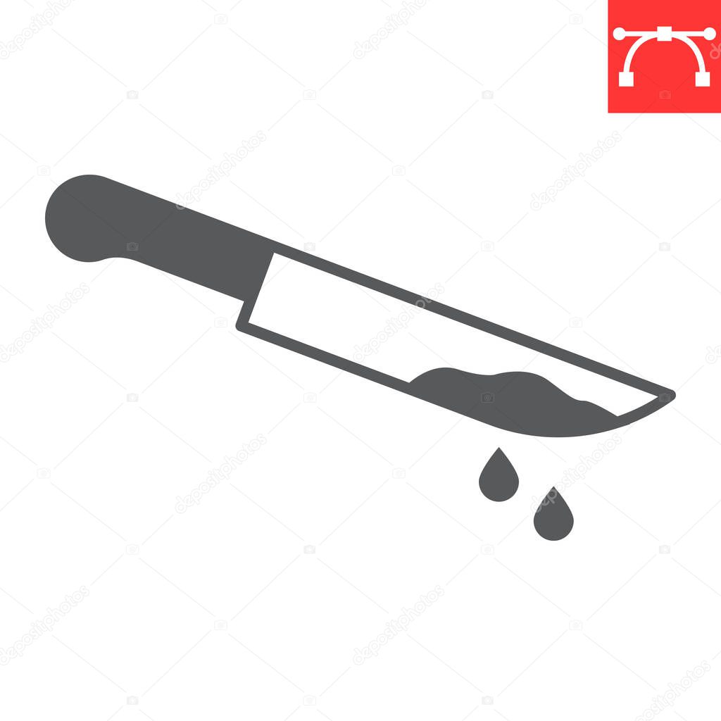Bloody knife glyph icon, halloween and murder, knife with blood vector icon, vector graphics, editable stroke outline sign, eps 10.