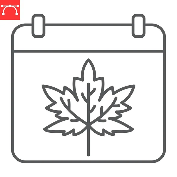 Thanksgiving Day Calendar Line Icon Maple Leaf Holiday Autumn Calendar — Διανυσματικό Αρχείο