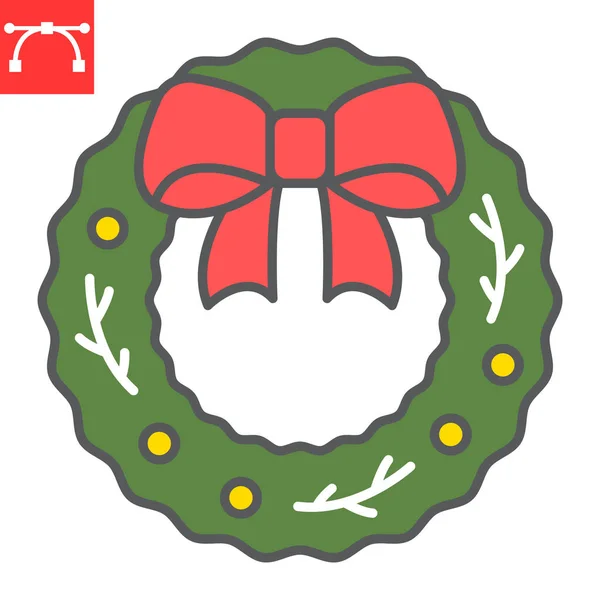 Christmas Wreath Color Line Icon New Year Decoration Christmas Wreath — Stockvektor