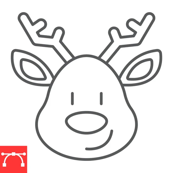 Christmas Deer Line Icon New Year Reindeer Rudolph Deer Vector — Vector de stock