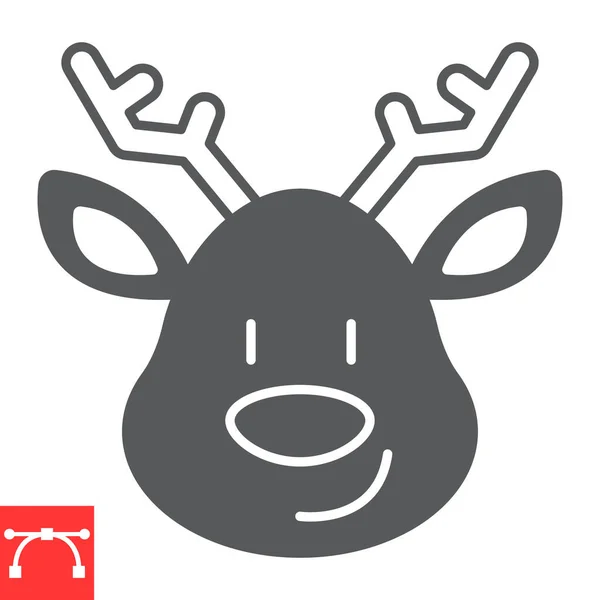Christmas Deer Glyph Icon New Year Reindeer Rudolph Deer Vector — Stockvektor