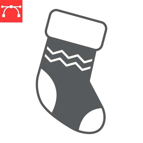 Christmas Stocking Glyph Icon Holiday Gift Christmas Stocking Vector Icon — Vetor de Stock