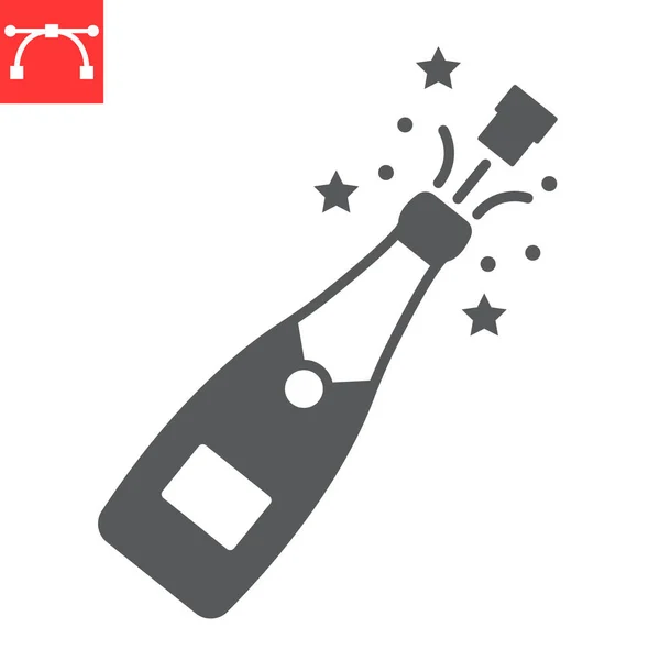 Champagne Pop Glyph Icon Christmas Alcohol Champagne Bottle Pop Vector — 图库矢量图片