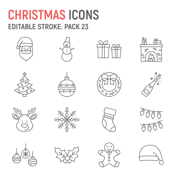 Christmas Line Icon Set New Year Collection Vector Graphics Logo — Vector de stock