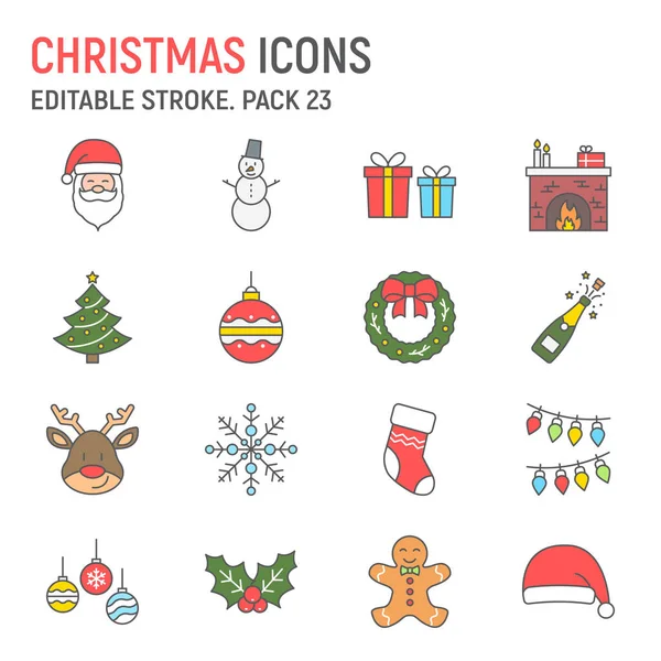 Christmas Color Line Icon Set New Year Collection Vector Graphics — Vector de stock