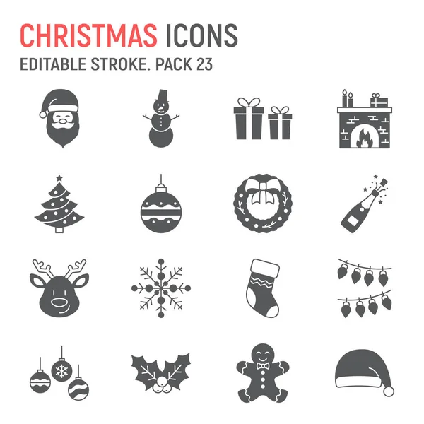 Christmas Glyph Icon Set New Year Collection Vector Graphics Logo — Vector de stock