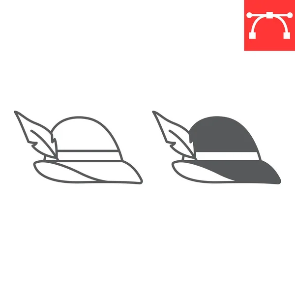 Tyrolean Hat Line Glyph Icon Beverage Oktoberfest Hat Germany Hat — Archivo Imágenes Vectoriales
