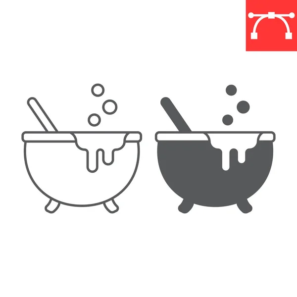 Witch Cauldron Line Glyph Icon Halloween Scary Witch Pot Vector — Vetor de Stock