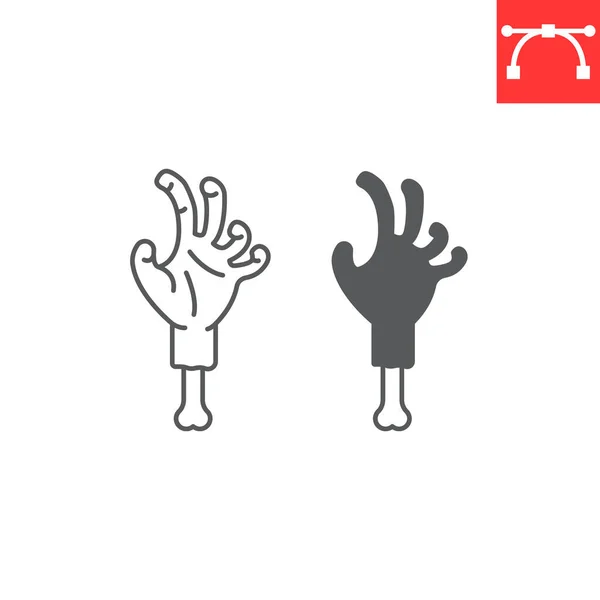 Zombie Hand Line Glyph Icon Halloween Creepy Scary Hand Vector — Vetor de Stock