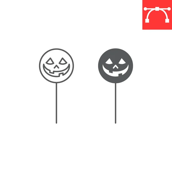 Halloween Lollipop Face Line Glyph Icon Sweet Party Lollipop Face — Vector de stock