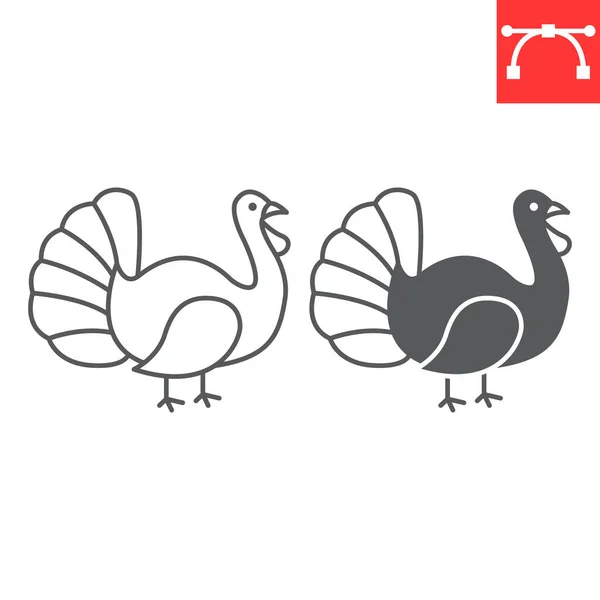 Turkey Bird Line Glyph Icon Thanksgiving Farm Turkey Vector Icon — Vector de stock