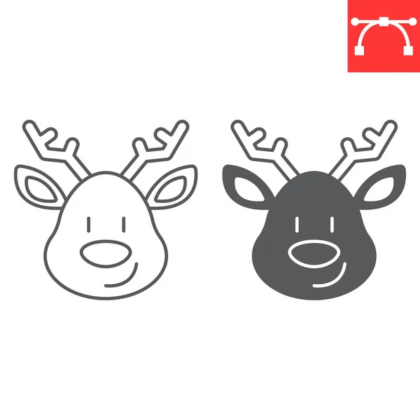 Christmas Deer Line Glyph Icon New Year Reindeer Rudolph Deer — Stockvektor